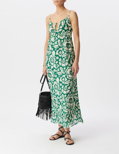 Women's green maxi tropical print long dress - IKKS
