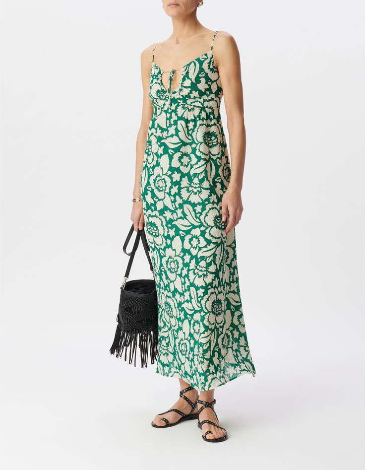 Women's green maxi tropical print long dress-1