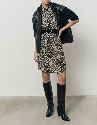 Korte jurk in viscose luipaard-sterrenprint dames  - IKKS