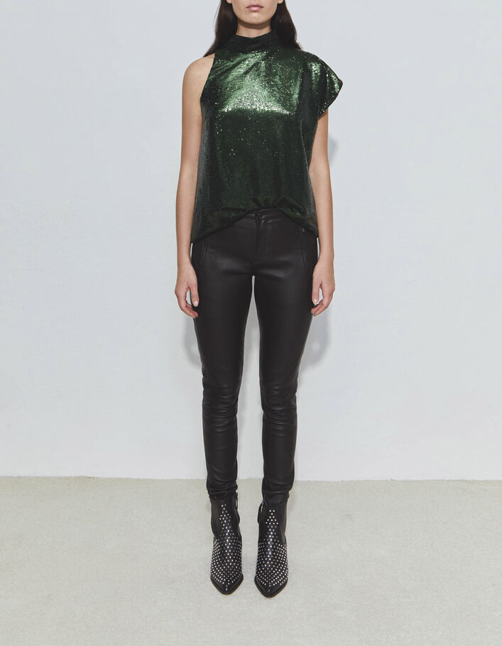 Women’s metallic green pleated top-4