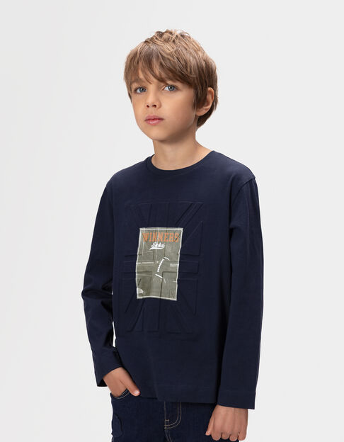 T-shirt manches longues marine drapeau embossé garçon - IKKS