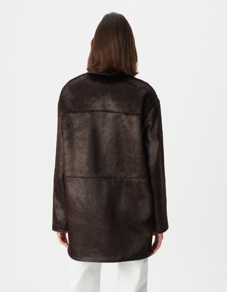Manteau marron effet poulain Femme-3