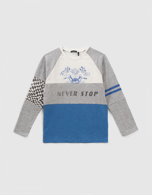 Camiseta gris algodón ecológico color block niño