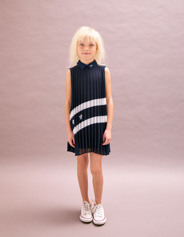 Robe navy plissée à col chemise fille-1