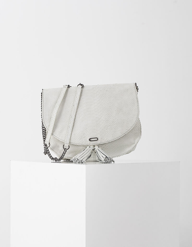 Bolso bandolera The Plum cuero blanco pitón-1