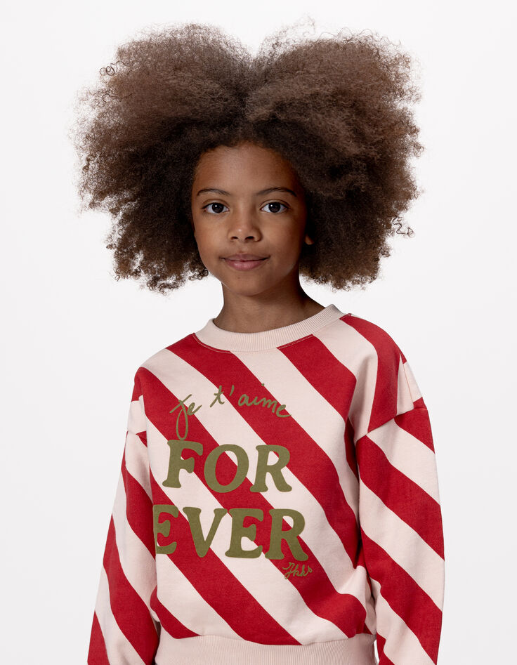Sweat rayures rouge et rose à message fille-8 Sweat rayures rouge et rose à message fille-8