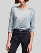 Tee-shirt bleu orage lin foil décor micro perles Femme-2
