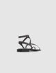 Sandales-tongs plates noires cuir clouté Femme-3