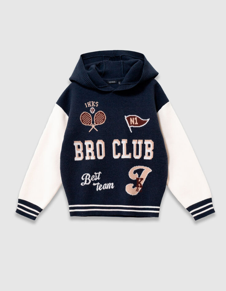 Kapuzenpulli navy jacquard gestrickt message boy-1