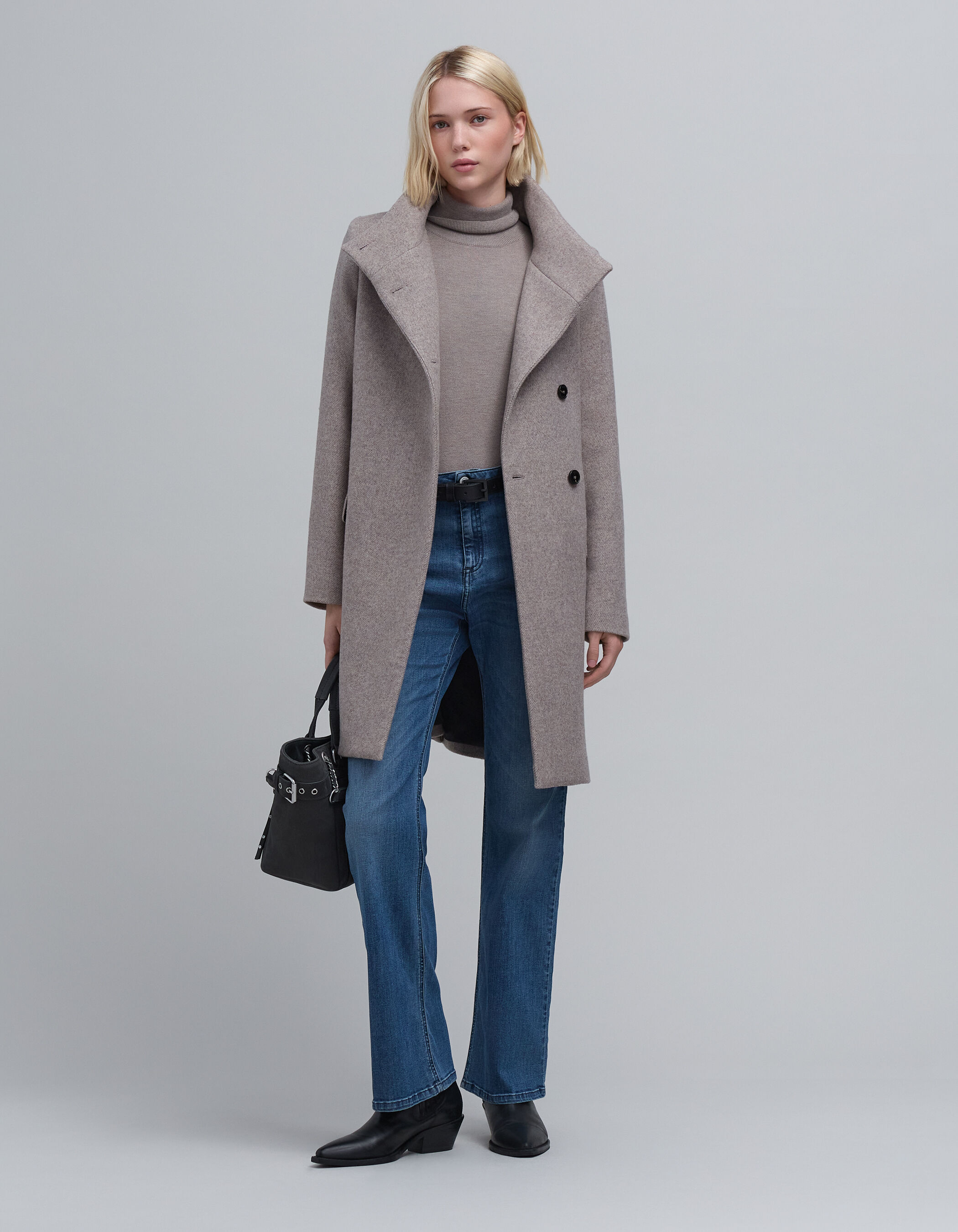 Women s asymmetrical buttoned sesame pea coat IKKS