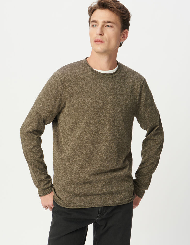 Pull kaki tricot mouliné Homme-2 Pull kaki tricot mouliné Homme-2