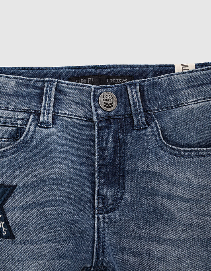 Boys’ stone blue slim jeans with patches -4