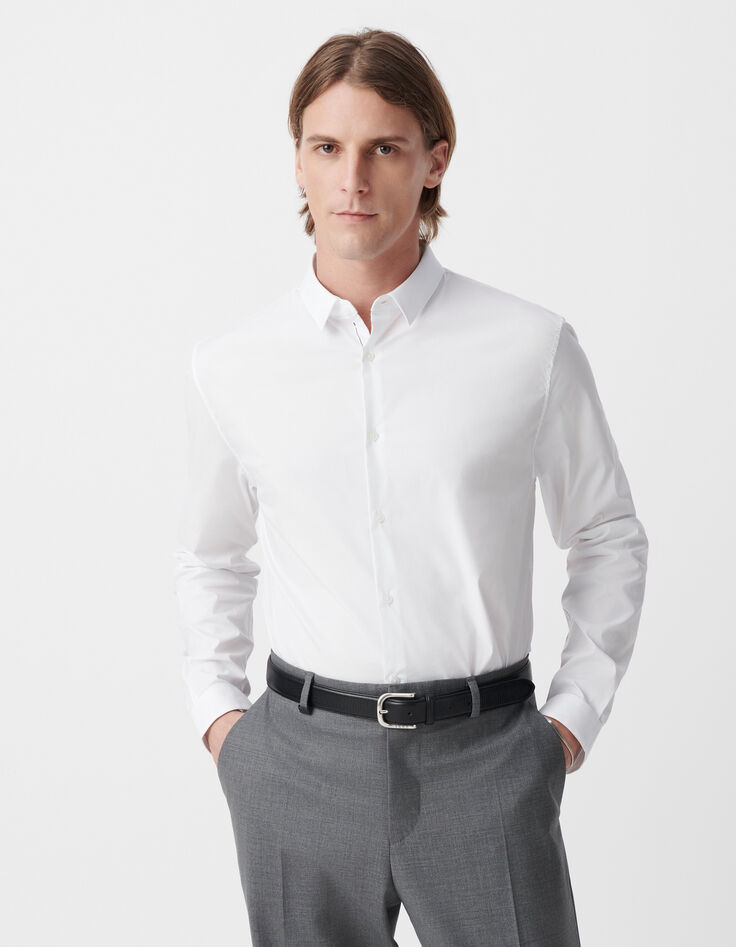 Camisa SLIM blanca con línea negra BasIKKS Hombre-1