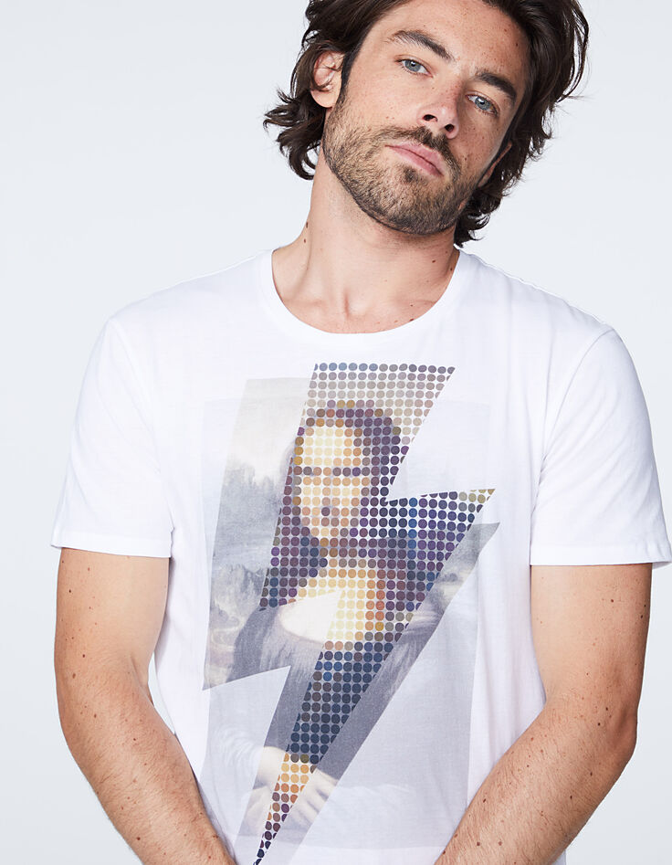 Men’s white T-shirt with Mona Lisa under lightning -4 Men’s white T-shirt with Mona Lisa under lightning -4