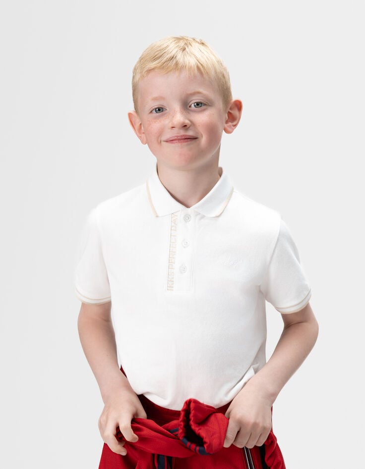 Polo blanc coton bio bords-côtes rayés garçon-2 Polo blanc coton bio bords-côtes rayés garçon-2
