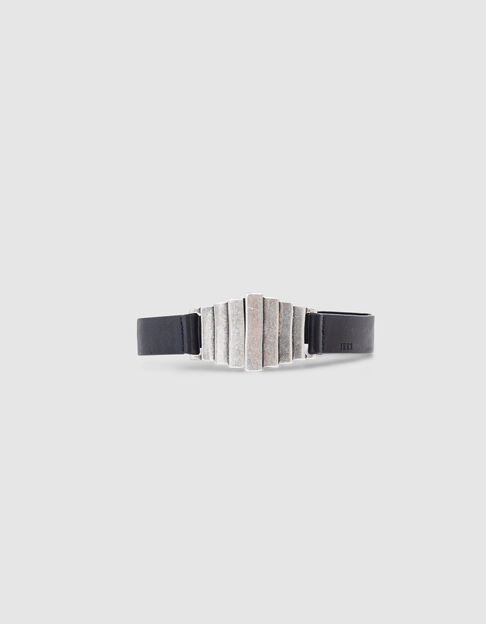 Women's black leather belt with metal buckle - IKKS