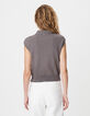 Mouwloos gebreid poloshirt met borduursel voor dames-3