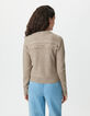 Women’s beige knit cardigan, fringed details, gold buttons-4