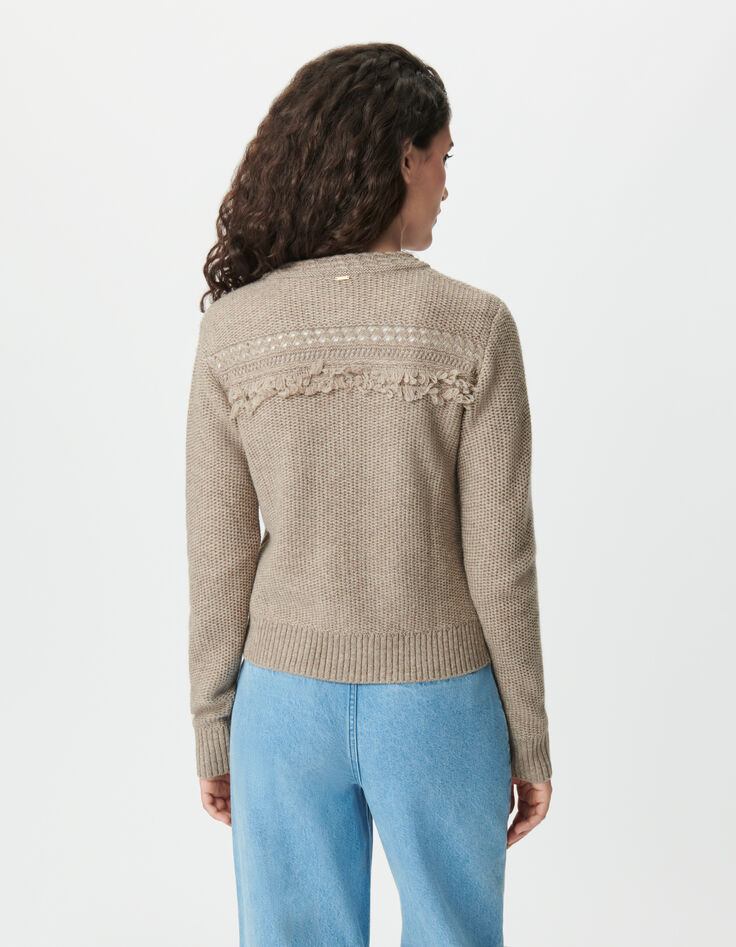Women’s beige knit cardigan, fringed details, gold buttons-4 Women’s beige knit cardigan, fringed details, gold buttons-4