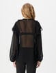 Blouse noire fluide &agrave; jabot et volants Femme-3