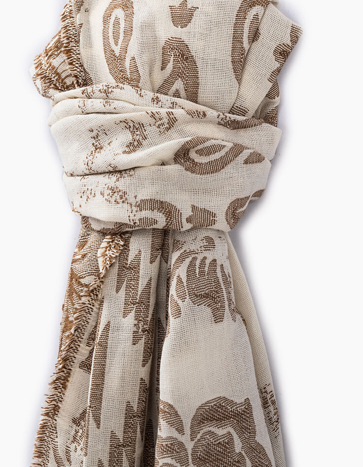 Pañuelo jacquard floral bordes flecos mujer-3 Pañuelo jacquard floral bordes flecos mujer-3