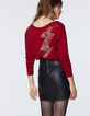Pull rouge coton cachemire éclair decolleté dos femme-6