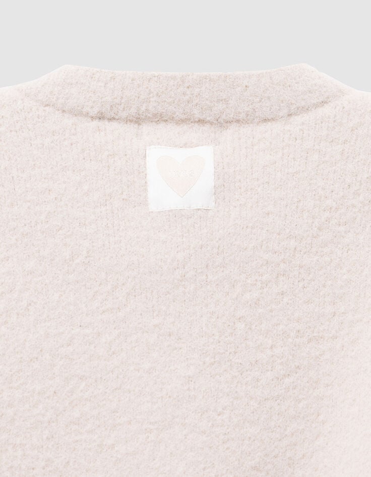 Beige gebreid donzig vest met knopen meisjes-5 Beige gebreid donzig vest met knopen meisjes-5