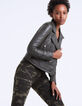 Blouson kaki en cuir d'agneau détails zips femme-1