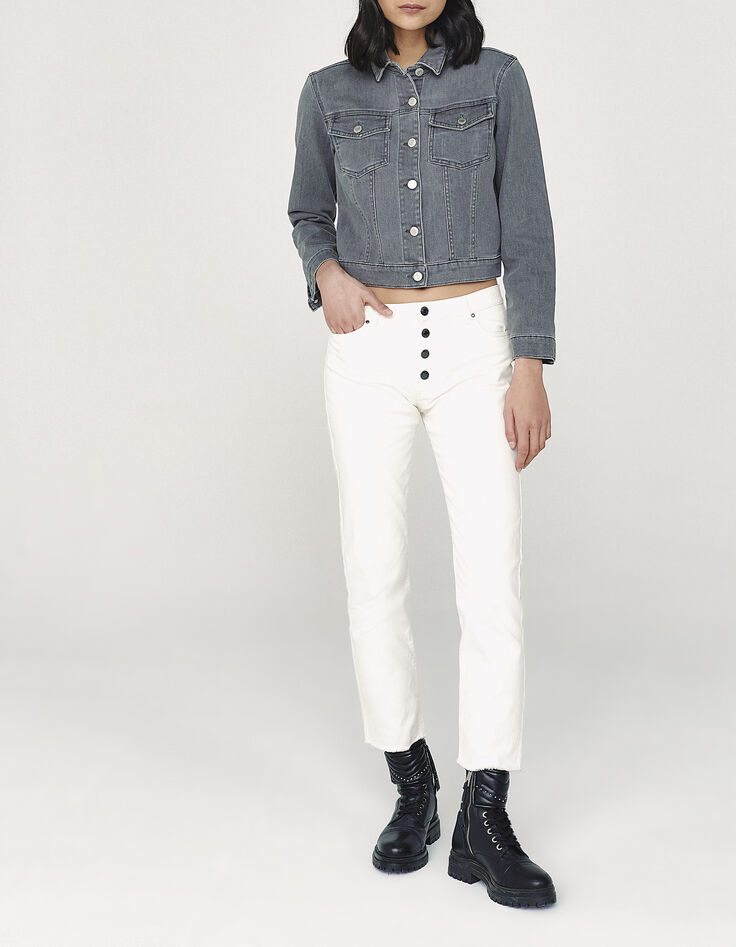 Women’s grey denim jacket embroidered on back-7