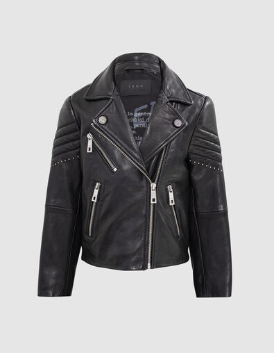 Schwarze Lederjacke 1440 Leather Story mit Steppnähten - IKKS