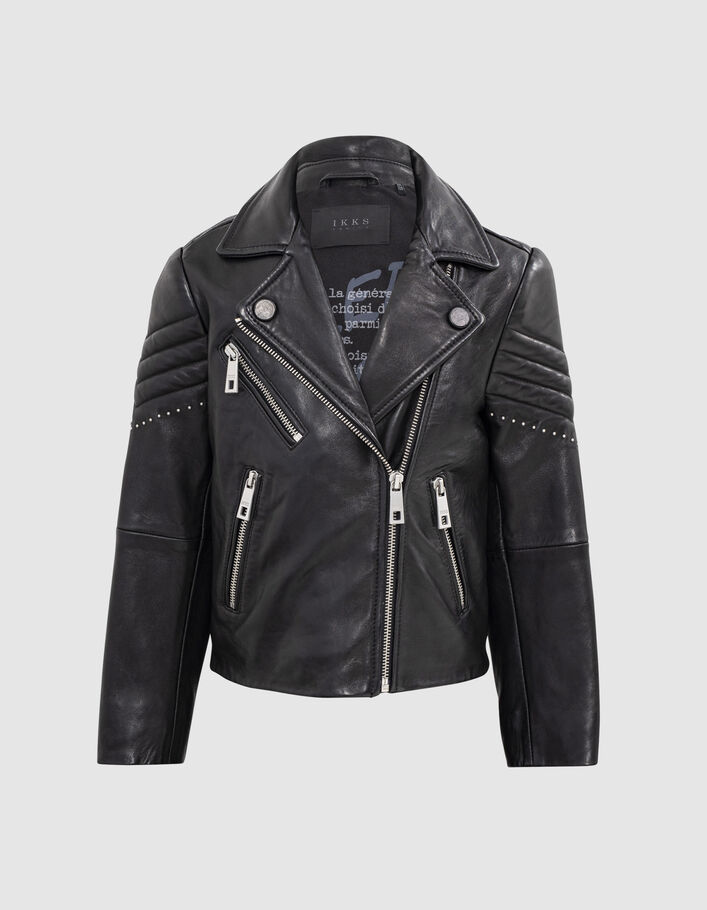 Girls’ black quilted studded biker 1440 leather jacket