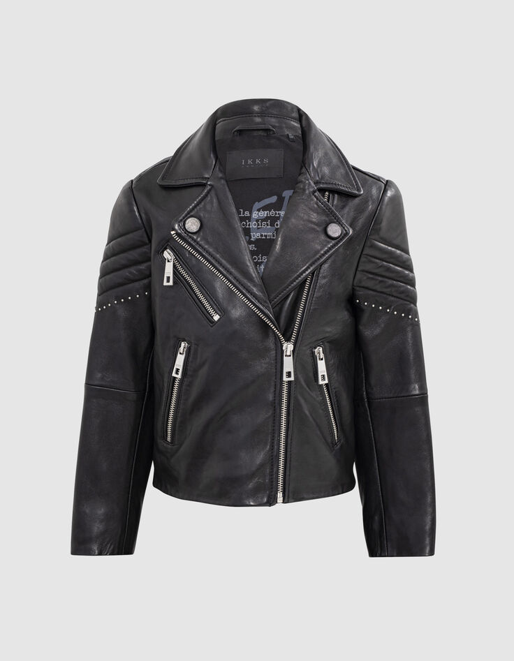 Schwarze Lederjacke 1440 Leather Story mit Steppnähten-1