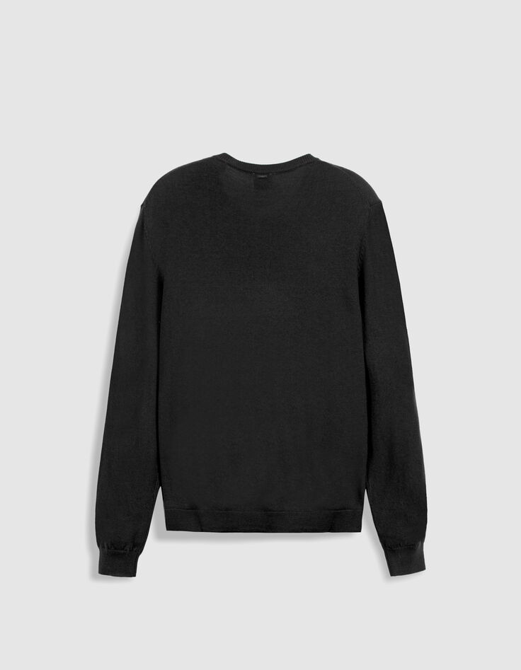Pull noir col rond tricot 100% laine Homme-6