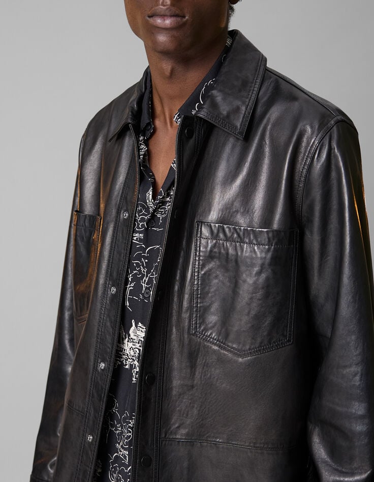Pure Edition - Men's black leather overshirt jacket-5