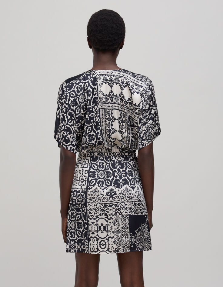 Robe noire imprimé patchwork foulard Femme-3