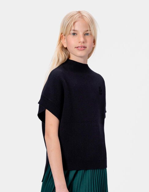 Pull noir maille sans manches fille - IKKS