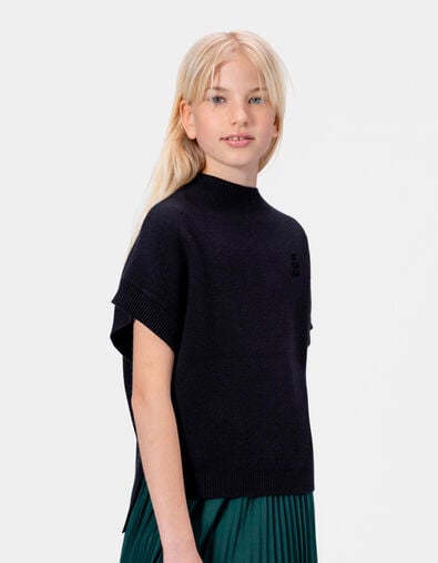 Pull noir maille sans manches fille - IKKS
