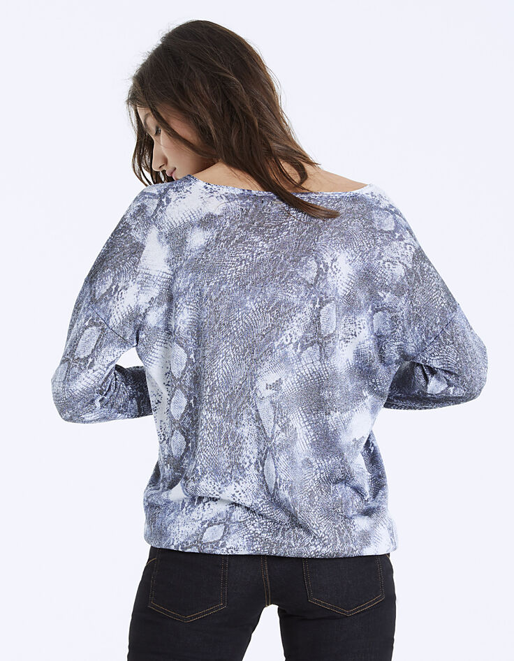 Pull col V imprimé python majorité viscose femme-3