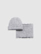 Girls’ grey marl lurex knit beanie and snood set-1