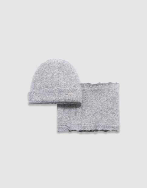 Set bonnet et snood gris chiné tricot lurex fille - IKKS