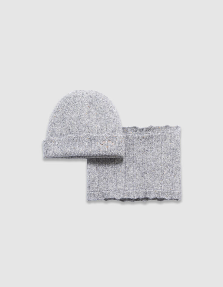 Girls’ grey marl lurex knit beanie and snood set-1