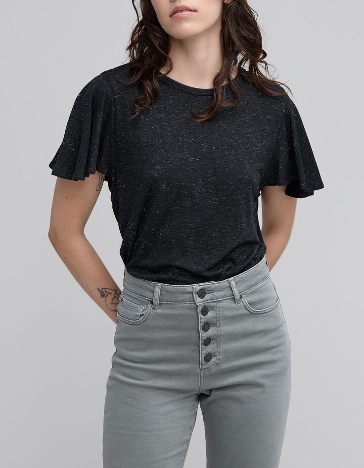Tee-shirt noir viscose iris&eacute;e Femme-2