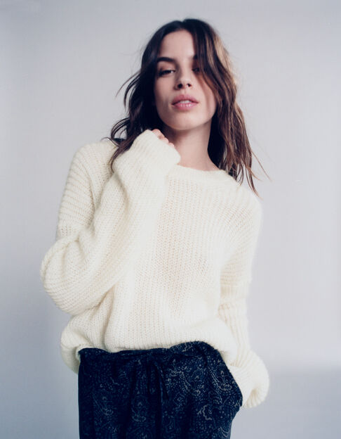 Women’s ecru knit XL sweater with laced back - IKKS