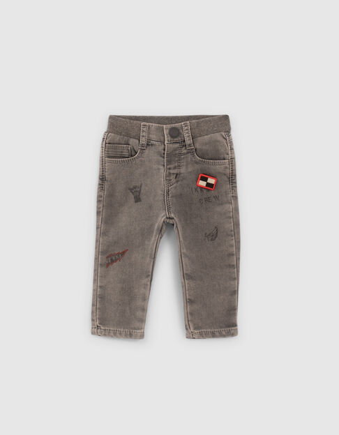 Baby boys’ grey jeans with print and badge - IKKS