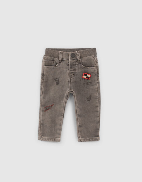 Baby boys’ grey jeans with print and badge