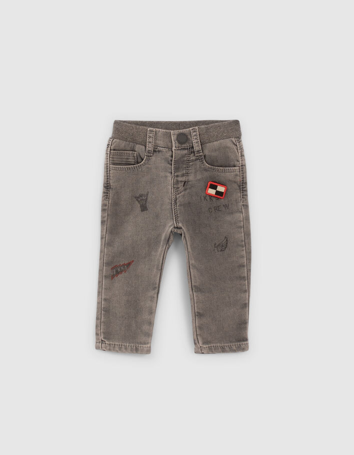 Baby boys’ grey jeans with print and badge - IKKS