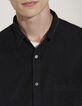 Schwarzes REGULAR-Herrenhemd aus fein gestreiftem Velours-3