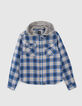 Chemise bleue à carreaux capuche amovible garçon-1