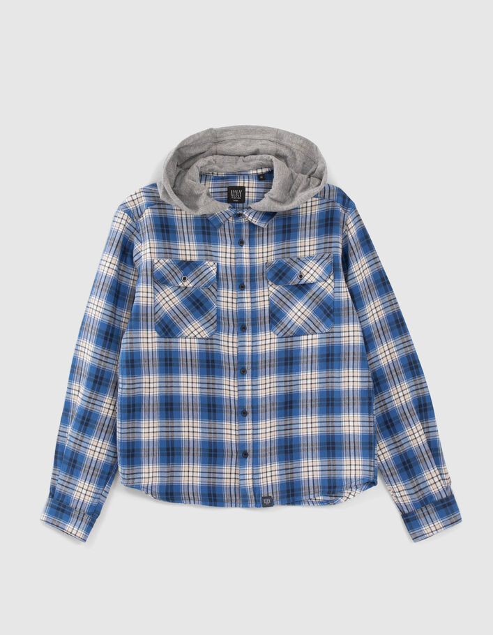 Boys' blue check shirt with detachable hood - IKKS