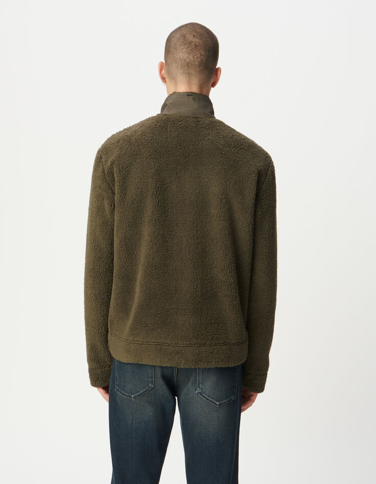 Men’s khaki sherpa knit sweatshirt with zipped neck-3